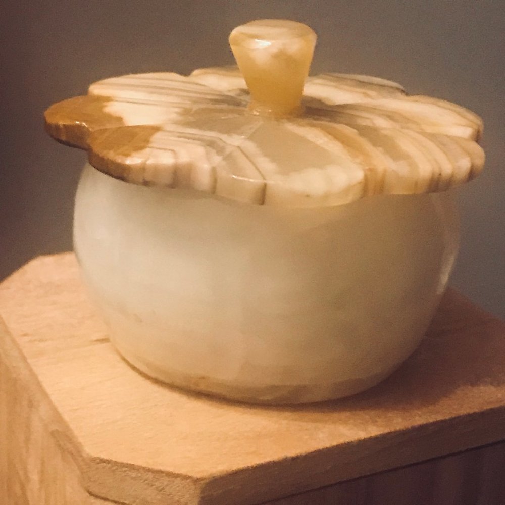 Vintage Alabaster Trinket Box with Carved Lid